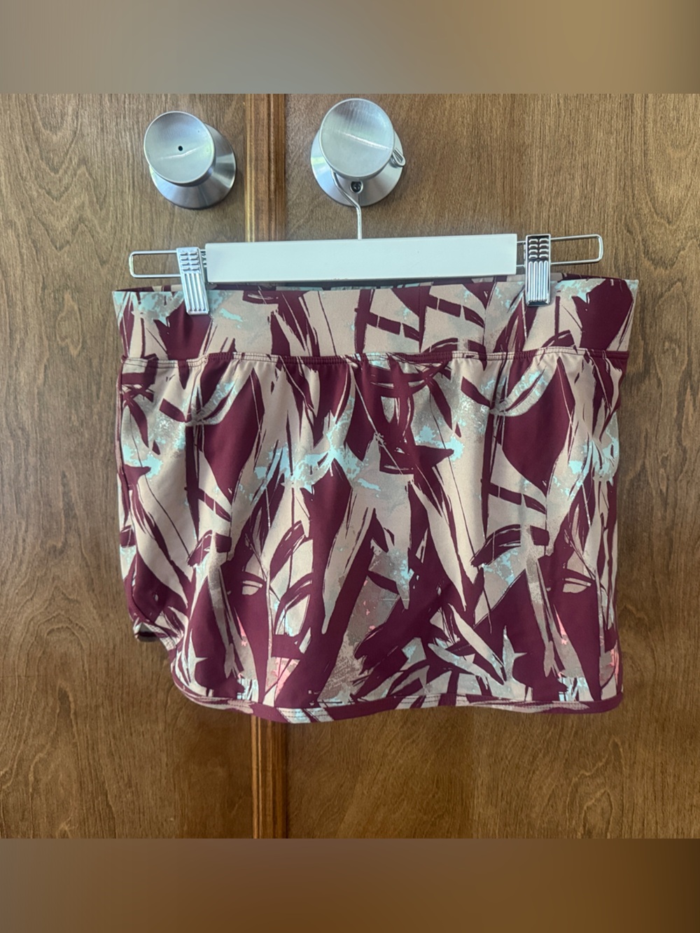 Garnet Hill Burgundy and Cream Abstract Print Swim Mini